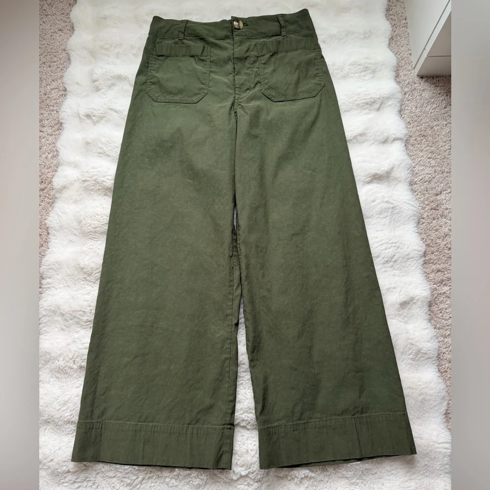 Maeve The Colette Wide Leg Cropped Olive Green Stretch Pants-30/М - Picture 9 of 16